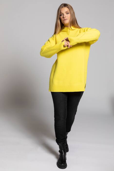 Pullover, Rippstrick, Langarm, Rollkragen, Wollmischung