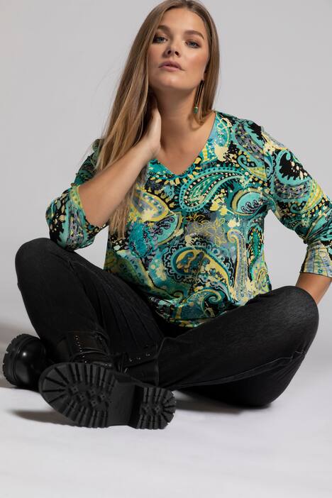 Slinkyshirt, A-Linie, Paisleydesign, 3/4-Ärmel