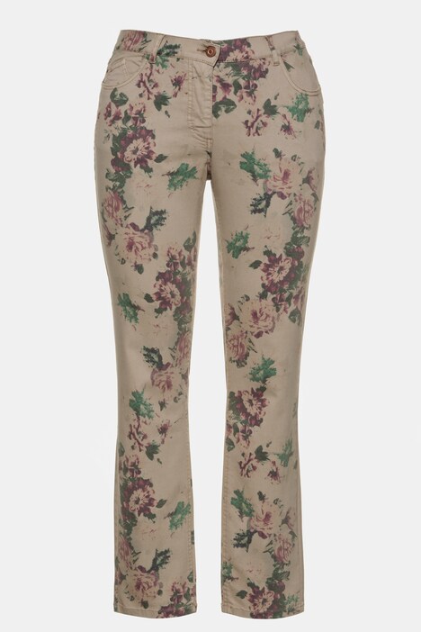 Pantaloni di twill modello Sammy con fiori in stile vintage e design stretto a cinque tasche