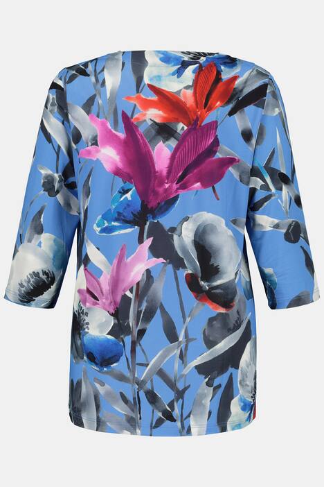 Slinkyshirt, A-Linie, V-Ausschnitt, Blütendesign, 3/4-Ärmel