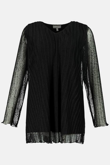 Long-Shirt, V-Ausschnitt, Oversize, Plissee, Jerseyfutter