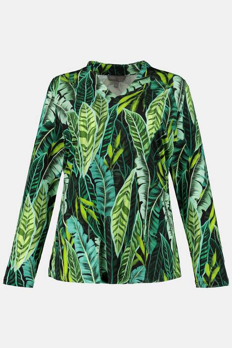 Slinkyshirt, Classic, Blätterdesign, Langarm, V-Ausschnitt