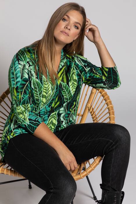 Slinkyshirt, Classic, Blätterdesign, Langarm, V-Ausschnitt