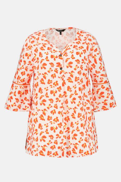 Ribbon Trim Flounce Sleeve Floral Blouse