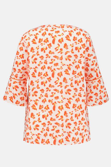 Ribbon Trim Flounce Sleeve Floral Blouse