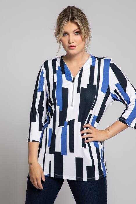 Shirt, Grafikmuster, Classic, Reißverschluss, 3/4-Arm