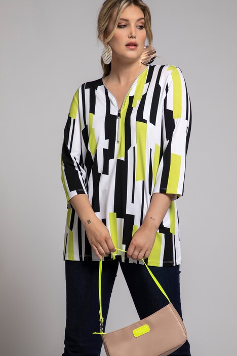 Shirt, Grafikmuster, Classic, Reißverschluss, 3/4-Arm