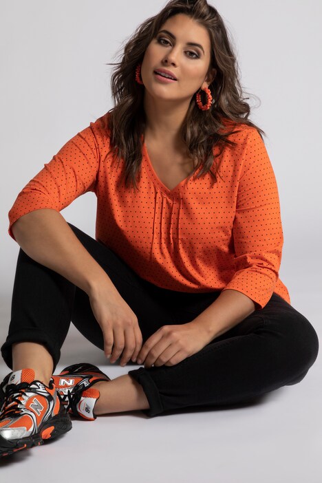 Pintuck Micro Dot V-Neck Stretch Tee