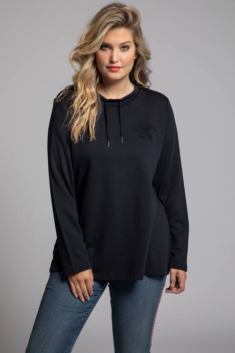 Sweatshirt, Stickerei, Stehkragen, Bindeband, Langarm