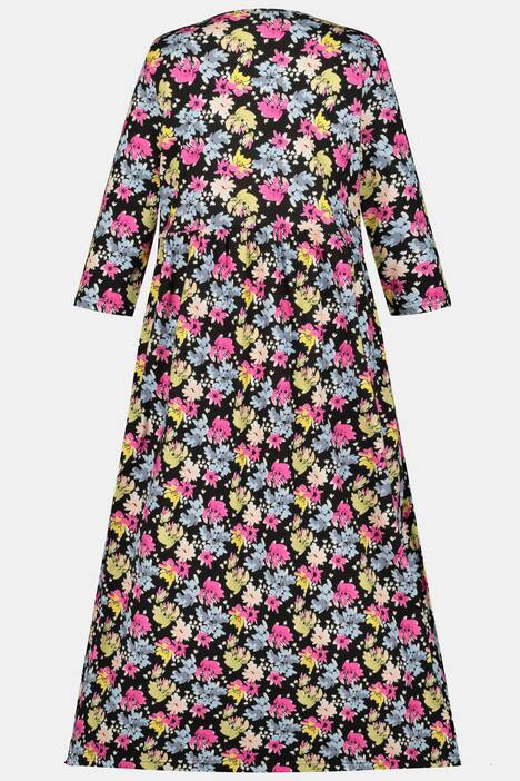 Kleid, Jersey, Rundhals, 3/4-Ärmel, Empire, Blüten