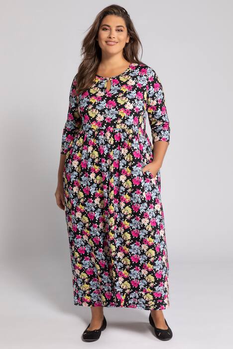 Kleid, Jersey, Rundhals, 3/4-Ärmel, Empire, Blüten