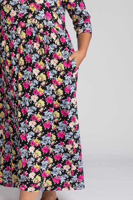 Kleid, Jersey, Rundhals, 3/4-Ärmel, Empire, Blüten