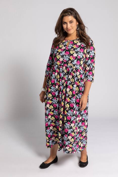 Kleid, Jersey, Rundhals, 3/4-Ärmel, Empire, Blüten