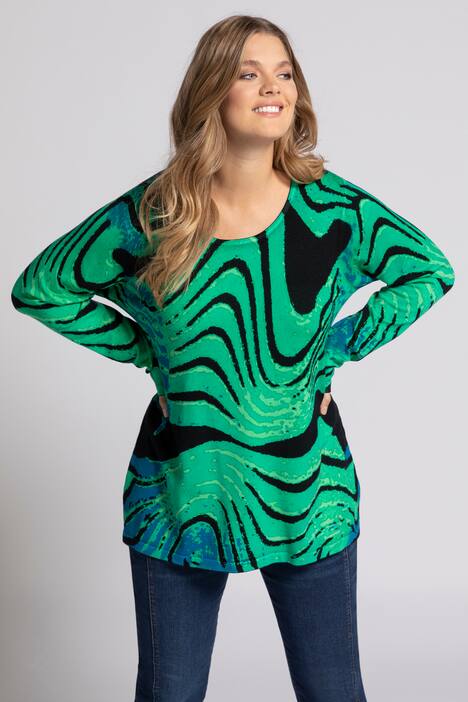 Pullover, Wellen-Design, Rundhals, Langarm