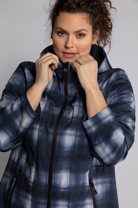 Softshell-Parka, Karo, Kapuze, 2-Wege-Zipper