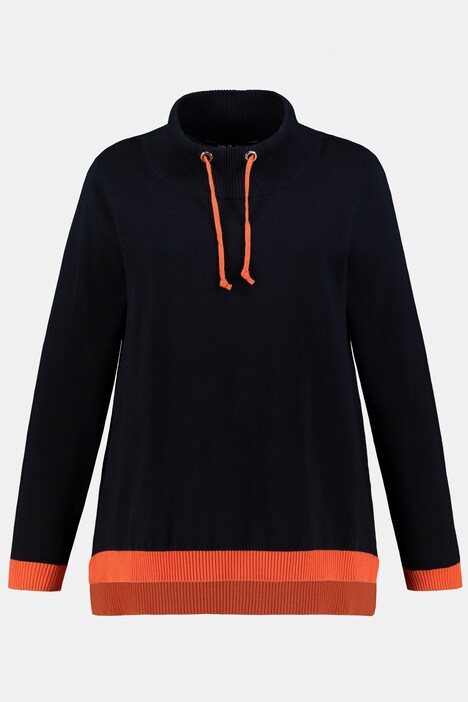 Pullover, Farbakzente, Stehkragen, Bindeband, Langarm