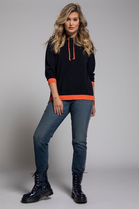 Pullover, Farbakzente, Stehkragen, Bindeband, Langarm