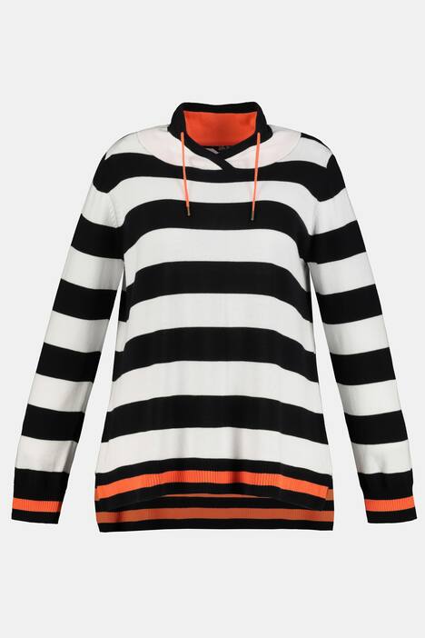 Pullover, Streifen, Farbakzent, Stehkragen, Feinstrick