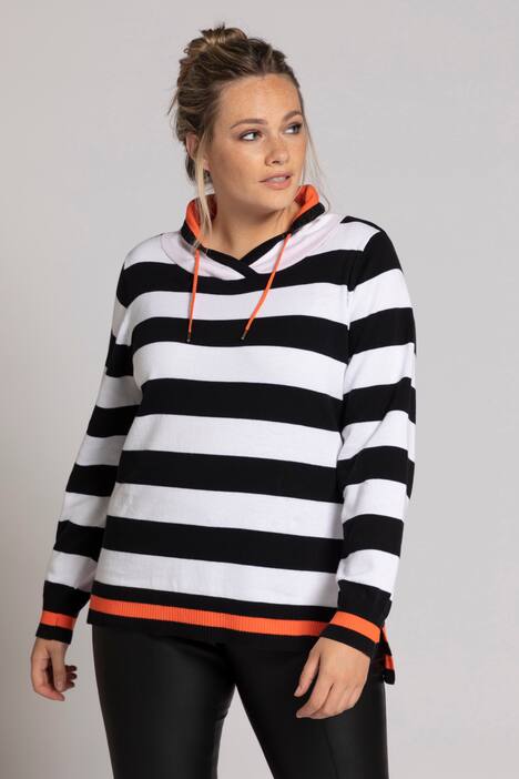 Pullover, Streifen, Farbakzent, Stehkragen, Feinstrick