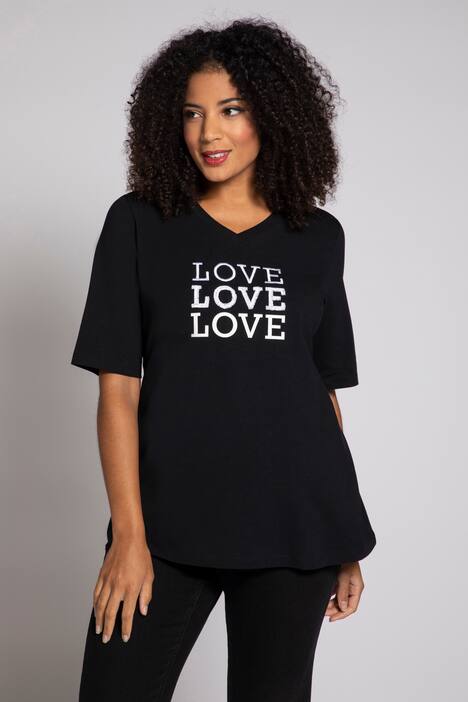 T-Shirt, LOVE, Pailletten, Classic, V-Ausschnitt