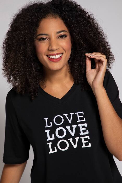 T-Shirt, LOVE, Pailletten, Classic, V-Ausschnitt