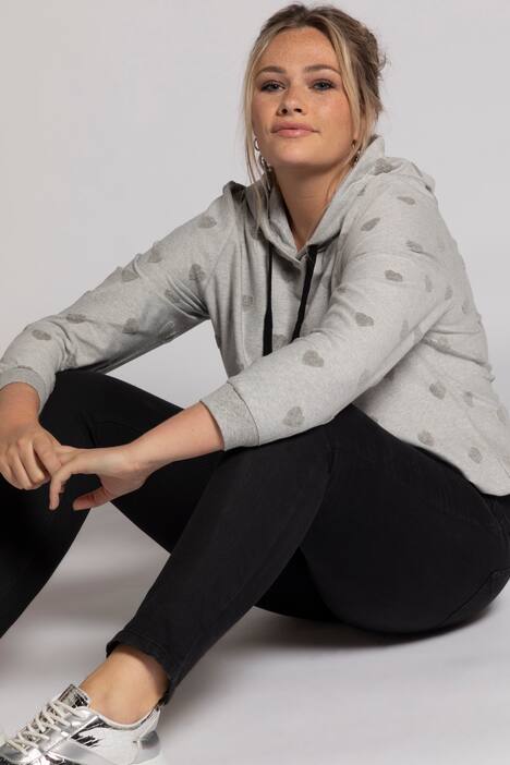 Sweatshirt, gestickte Herzen, Kapuze, Langarm