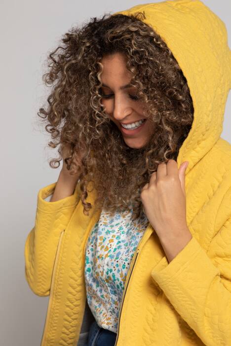 Long-Sweatjacke, Zopfstruktur, Kapuze, Saumband