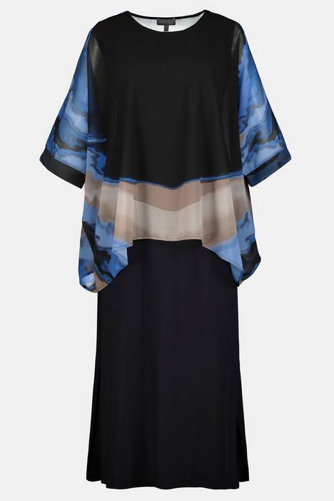 Slinkykleid, Chiffon-Überwurf, Batik-Design, Midi