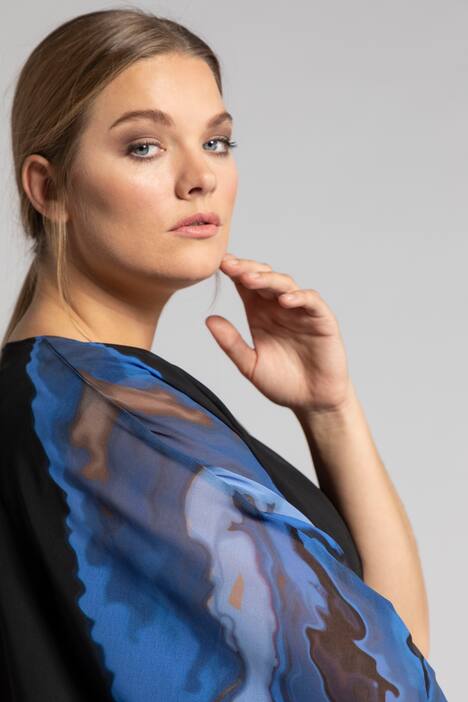 Slinkykleid, Chiffon-Überwurf, Batik-Design, Midi