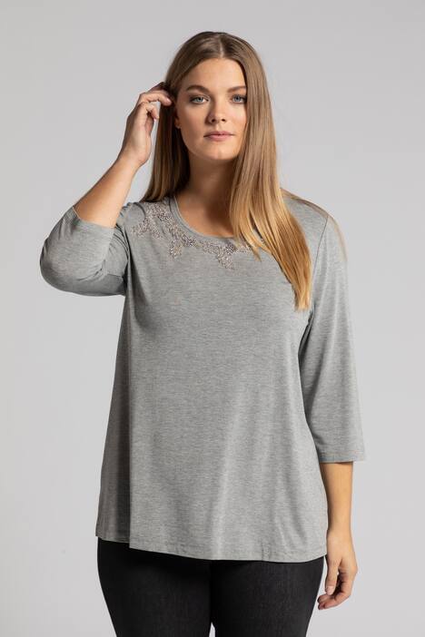 Shirt, Kristallstickerei, 3/4-Ärmel, Rundhals