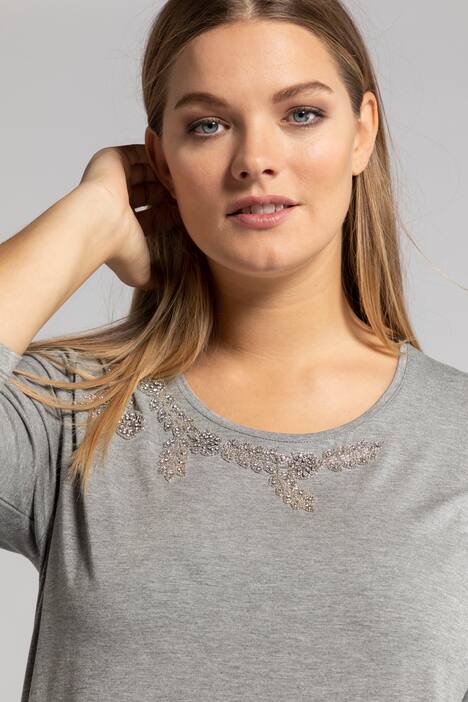 Shirt, Kristallstickerei, 3/4-Ärmel, Rundhals
