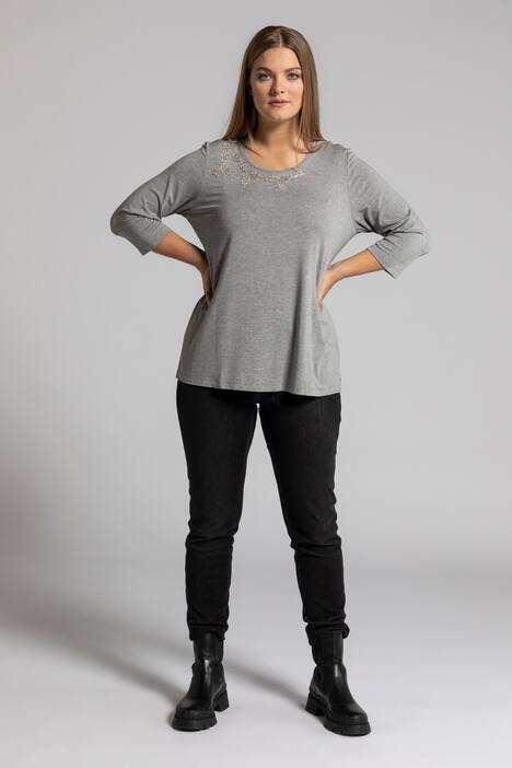Shirt, Kristallstickerei, 3/4-Ärmel, Rundhals