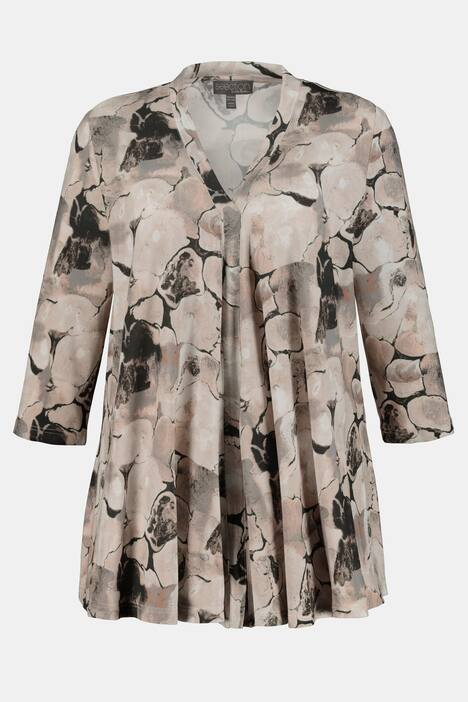 Marbled Print A-line Fit Slinky Stretch Knit Top