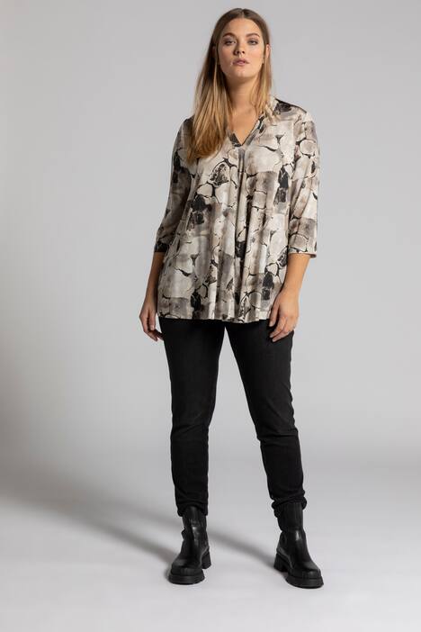 Marbled Print A-line Fit Slinky Stretch Knit Top
