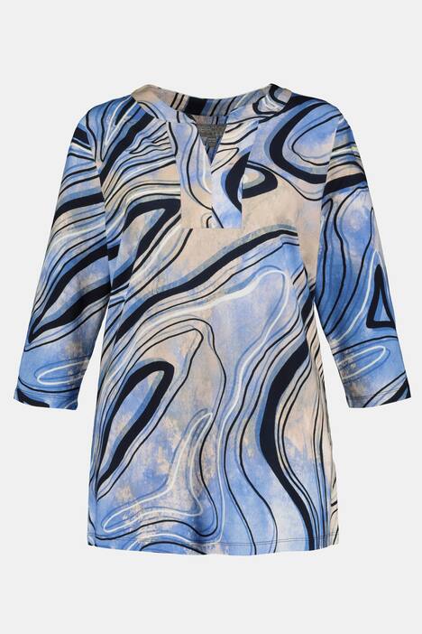 Shirt, Linien-Design, 3/4-Ärmel, V-Ausschnitt