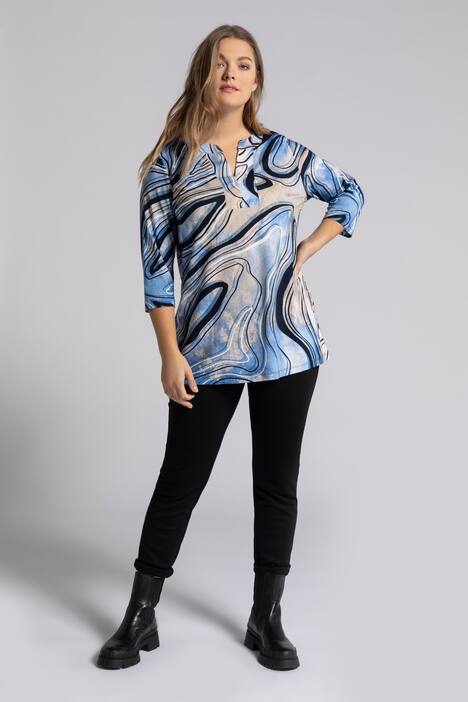 Shirt, Linien-Design, 3/4-Ärmel, V-Ausschnitt