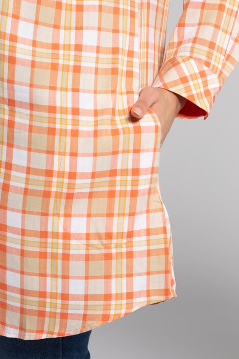 Longbluse, Karo, Langarm, Manschetten innen in Farbe