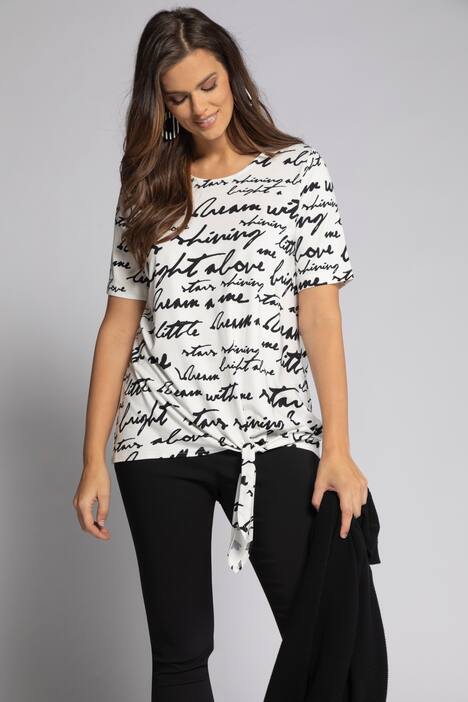 Shirt, Lettering-Muster, Classic, Saumknoten, Halbarm