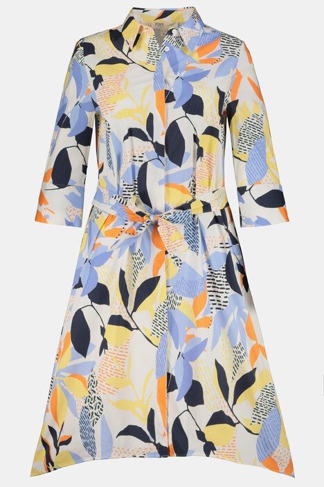 Kleid, Blättermuster, 3/4-Ärmel, Biobaumwolle