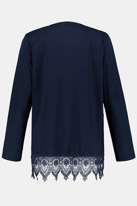 Eco Cotton Lace Hem Long Sleeve Knit Cardigan