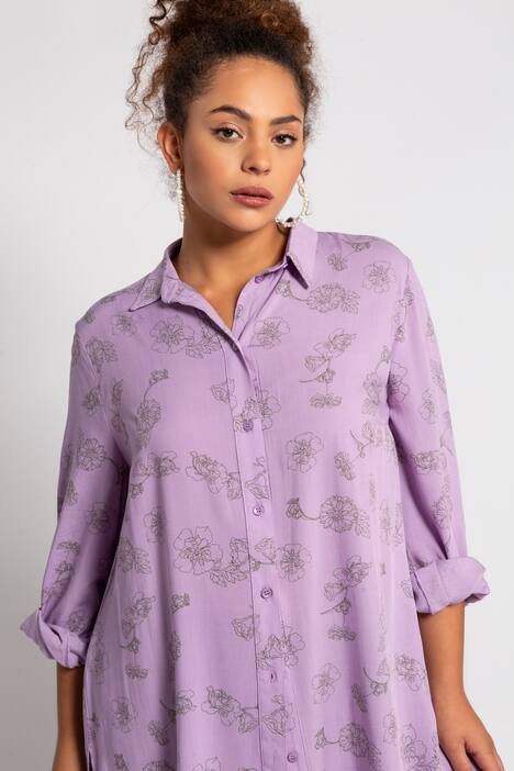 Bluse, Longform, feine Blüten, Langarm