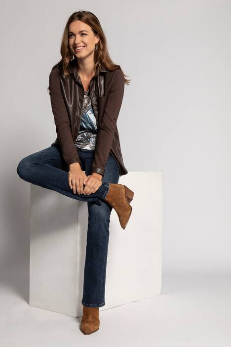 Bluse Identity, Lederoptik und Jersey, Longform