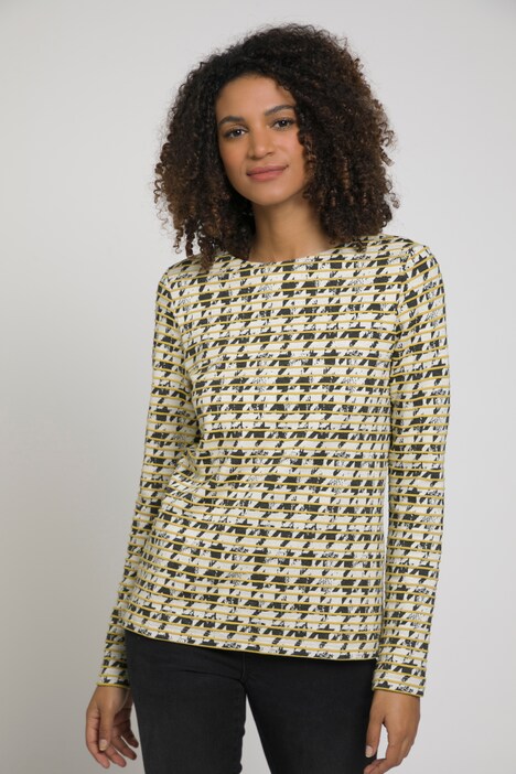 Sweatshirt, Boxy Fit, Stehkragen, Langarm, Karo Muster