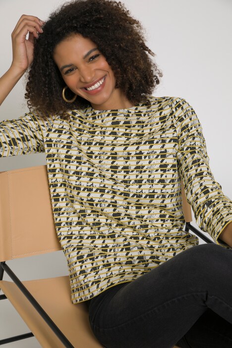 Sweatshirt, Boxy Fit, Stehkragen, Langarm, Karo Muster