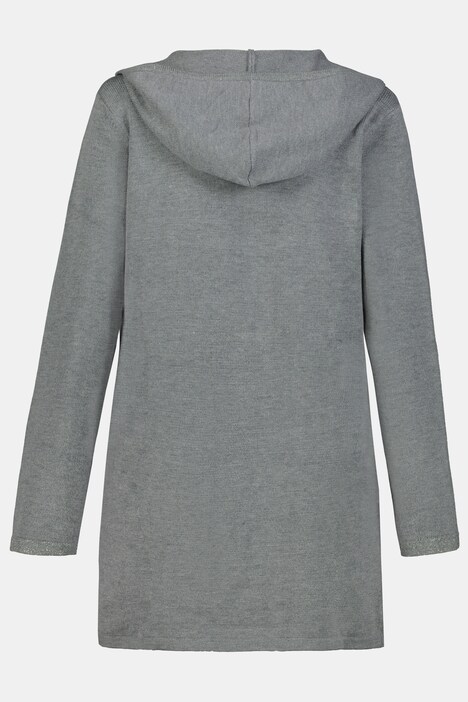 Strickjacke, Metallic-Effekt, offene Form, Kapuze