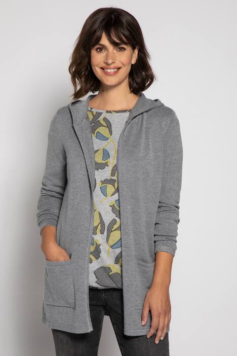 Strickjacke, Metallic-Effekt, offene Form, Kapuze