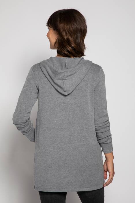 Strickjacke, Metallic-Effekt, offene Form, Kapuze