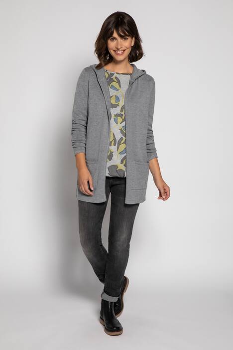 Strickjacke, Metallic-Effekt, offene Form, Kapuze