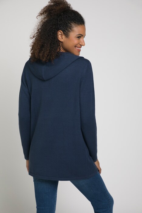 Strickjacke, Metallic-Effekt, offene Form, Kapuze