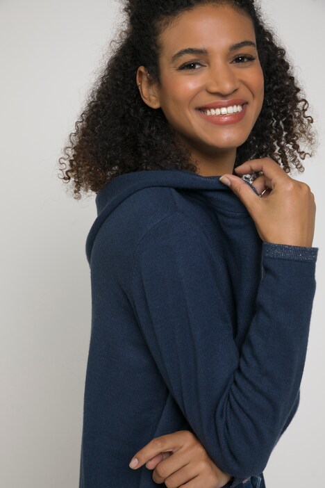 Strickjacke, Metallic-Effekt, offene Form, Kapuze